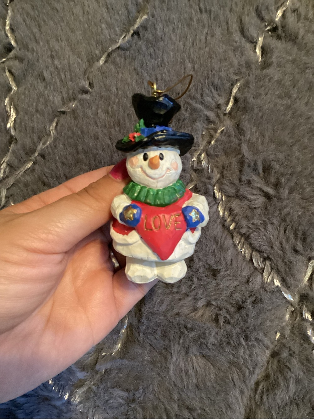 Snowman 'Love' Ornament Vintage Christmas Decor Dangling Feet